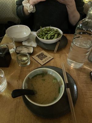 Either miso soup or edamame in the Omokase   at Bloom Sushi in Paris