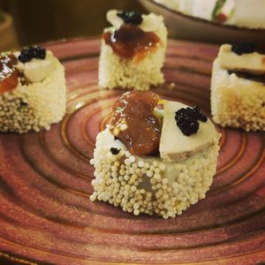 fabulous maki with foie gras and vegetable caviar, with.  plum jam at Bloom Sushi in Paris