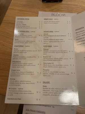 Menu  at Bloom Sushi in Paris