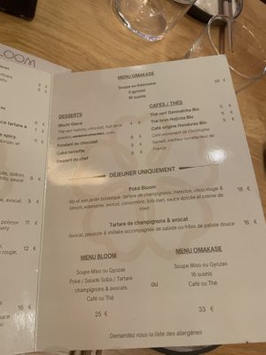 Menu  at Bloom Sushi in Paris