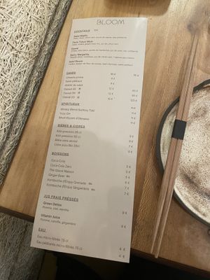 Drink menu #Veganuary at Bloom Sushi in Paris