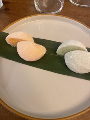 Passion fruit and matcha mochis  at Bloom Sushi in Paris