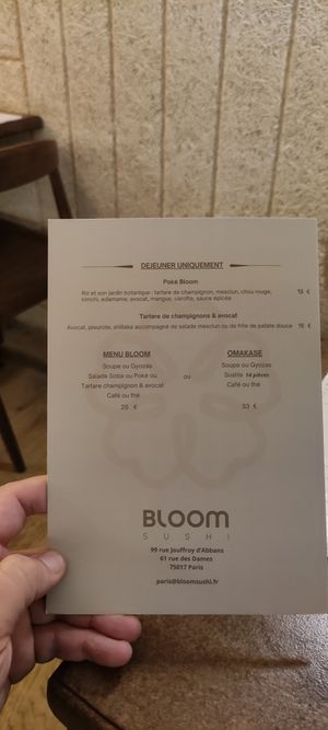 MEnu at Bloom Sushi in Paris