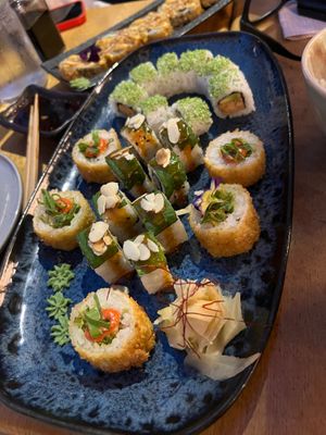 Tuna rolls, kimchi rolls, lobster rolls with red pesto  at Bloom Sushi in Paris