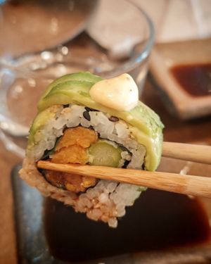 Dragon eyes
Sweet potato, asparagus tempura,
spring onion, avocado, spicy sauce at Bloom Sushi in Paris