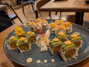 Dragon eyes (near) Philadelphia (far) at Bloom Sushi in Paris