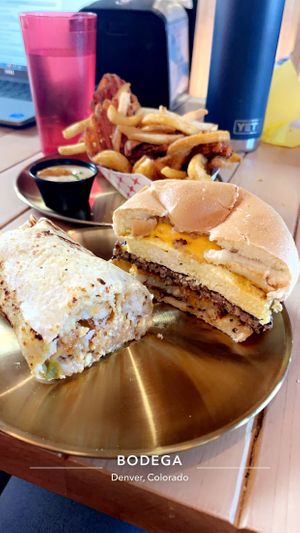 Half the Vegan Basic, half the Vegan Hustler, and Mixed Bag of Fries at Odie B's in Denver