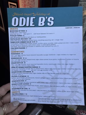 Menu 6/2025  at Odie B's in Denver