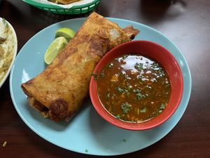 Quesabirria burrito…bomb.com!   at El Cantaro Vegan Taqueria in Sacramento