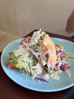 Part of the combo. Crispy potato taco and a chikn taquito.  at El Cantaro Vegan Taqueria in Sacramento