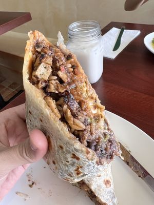 Asada El Cantaro Burrito and horchata.  at El Cantaro Vegan Taqueria in Sacramento