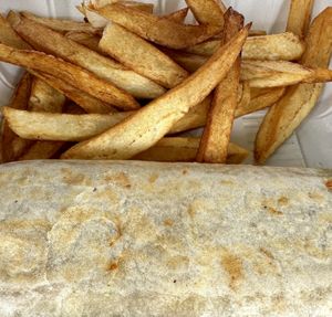 Kids burrito and hand cut fries   at El Cantaro Vegan Taqueria in Sacramento