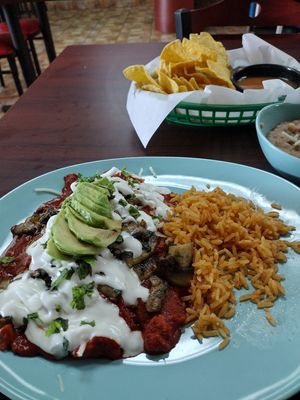 Chilaquiles (red sauce) at El Cantaro Vegan Taqueria in Sacramento