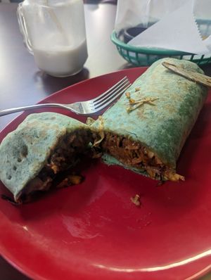 BBQ Chik'n burrito with spinach tortilla at El Cantaro Vegan Taqueria in Sacramento