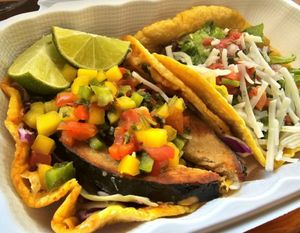 Vegan fish tacos at El Cantaro Vegan Taqueria in Sacramento