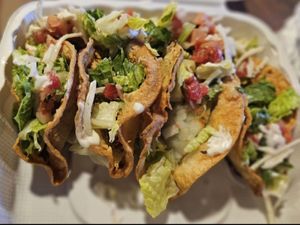Crispy vegan tacos at El Cantaro Vegan Taqueria in Sacramento