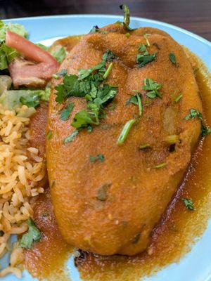 Chile rellano close up at El Cantaro Vegan Taqueria in Sacramento