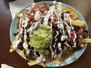 Asada nachos sub fries for chips   at El Cantaro Vegan Taqueria in Sacramento