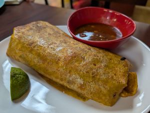 Quesa-birria burrito, THE BEST, and cheaper than the tacos and way more food at El Cantaro Vegan Taqueria in Sacramento