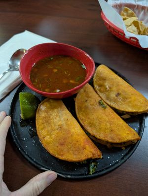 Quesa-birria tacos at El Cantaro Vegan Taqueria in Sacramento