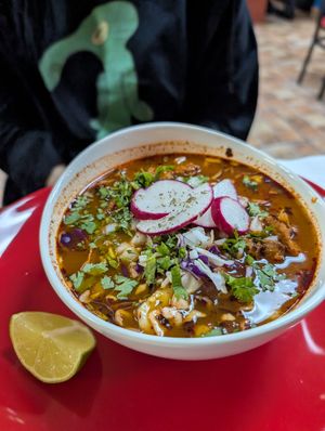 Pozole, excellent at El Cantaro Vegan Taqueria in Sacramento
