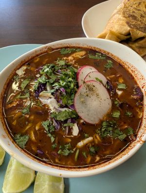 Pozole at El Cantaro Vegan Taqueria in Sacramento