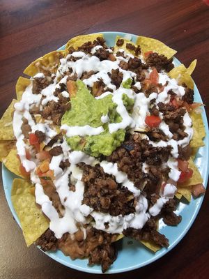 Get the nachos with ground (not)beef! at El Cantaro Vegan Taqueria in Sacramento