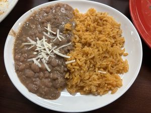 Side of refried beans and rice   at El Cantaro Vegan Taqueria in Sacramento