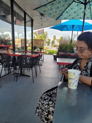 Patio dining at Happy Vegan in Fountain Valley