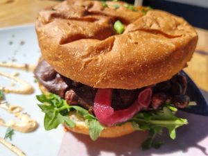 Corn fritter burger at Miss Sina in Marrickville