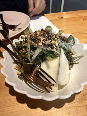 Lettuce and pumpernickel salad  at Miss Sina in Marrickville