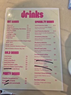 Menu Jan 2026 at Miss Sina in Marrickville