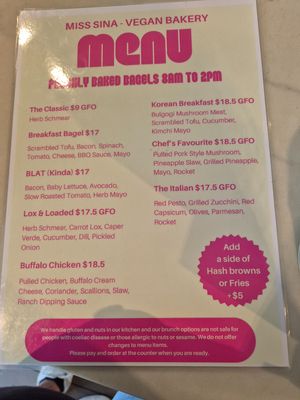 Menu Jan 2026 at Miss Sina in Marrickville