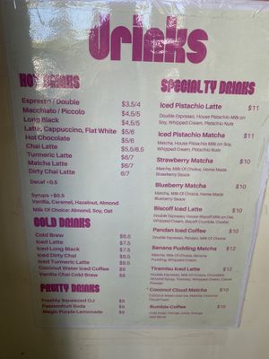 Menu 2 of 2  at Miss Sina in Marrickville
