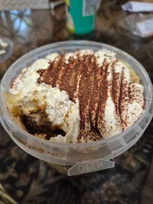 Tiramisu tub $16: strangely has custard in it, cream on top was good but not much taste at Miss Sina in Sydney