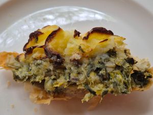 Prasopita (leek + feta pie w/mashed potato in filo) $15: nice enough, although filling bit tangy, mash was bland at Miss Sina in Sydney