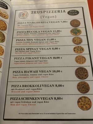 Pizza menu at Zeus Pizza in Berlin