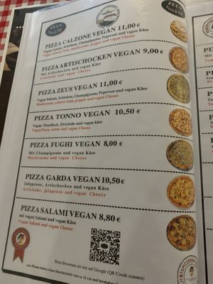 Pizza menu at Zeus Pizza in Berlin