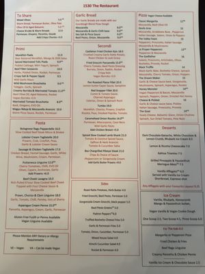 Menu   at 1530 The Restaurant in Hope Valley