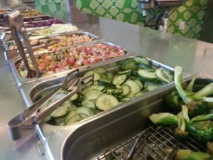 toppings bar at Maoz Vegetarian in Austin