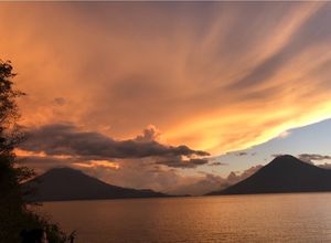 Sunset view from restaurant  at Okaniko Restaurant in Santa Cruz La Laguna