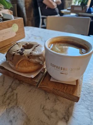 Espresso donut and americana at Espresso Mafia  in Girona