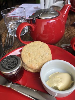 Tea and scone  at Rascals Cafe in Perth