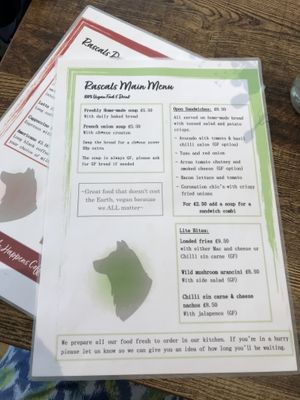 Menu side 1  at Rascals Cafe in Perth
