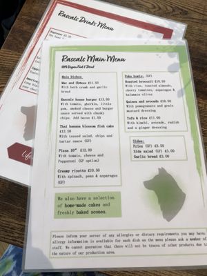 Menu side 2  at Rascals Cafe in Perth