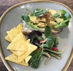 Coronation chicken open sandwich   at Rascals Cafe in Perth