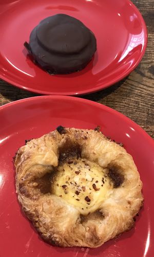 Jaffa cake (top) and Danish pastry (bottom)    at Rascals Cafe in Perth