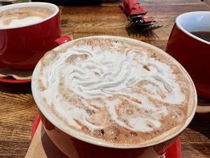 Hot chocolate with whipped cream   at Rascals Cafe in Perth