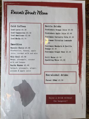 Drinks menu 2  at Rascals Cafe in Perth