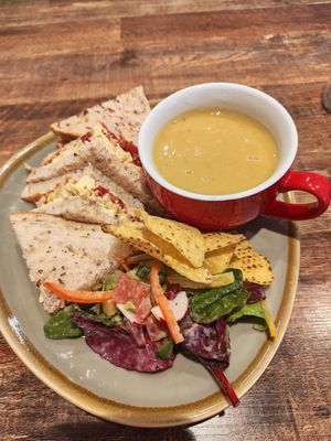 Curried cauliflower soup and Arran tomato sandwiches at Rascals Cafe in Perth